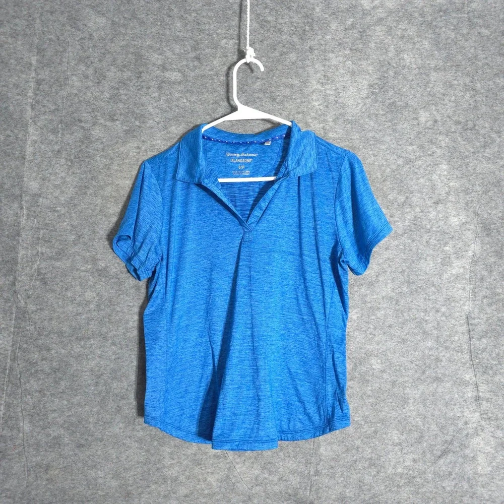 Tommy Bahama IslandZone Women S Blue Polo Shirt Short Sleeve VNeck Space Dye Top - Picture 1 of 8